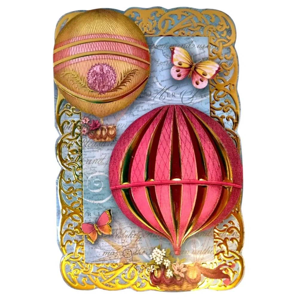 Punch Studio Single Embellished Die-Cut Fancy Cards ~ Hot Air Balloon (61530)